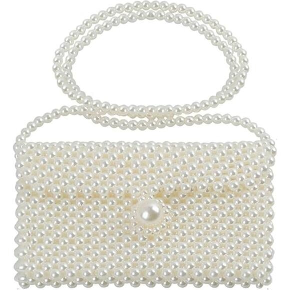Handmade Pearl Beaded Clutch Purse Crossbody Shoulder Bag Wedding Evening - Picture 7 of 7
